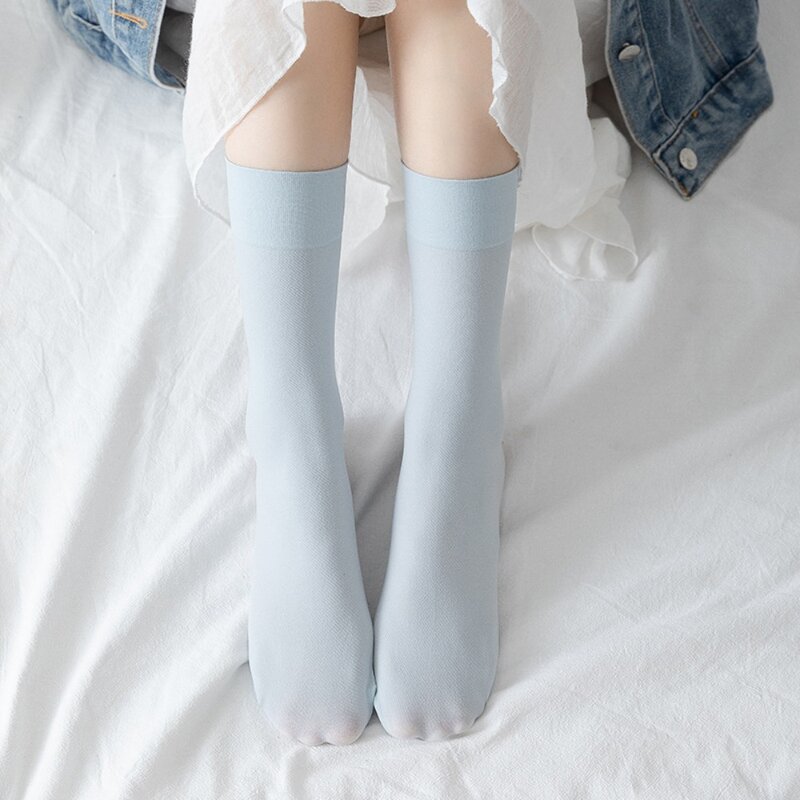 Simple Lolita Jk Solid Color Comfortable Japanese Women Thin Socks Cotton Hosiery Korean Style Calf Socks Elastic