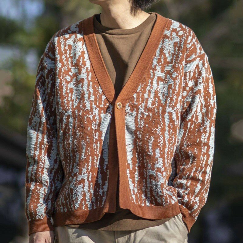 2023 Männer gedruckt gestrickte Strickjacke Pullover Langarm lässig Streetwear Button-Down-Revers Mantel Vintage Luxus kleidung Herbst