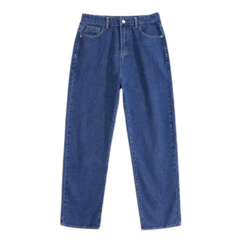 Джинсовые брюки для мужчин, повседневные штаны из денима с широкими штанинами, на молнии, с карманами нахлыстом, уличная одежда, свободные