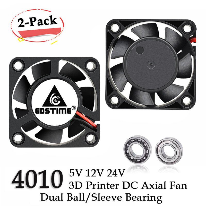 2Pcs Gdstime DC 24V 12V 5V 40 มม.X 40 มม.x 10 มม.2-pin Ball แบริ่งคอมพิวเตอร์ PC Case Cooling Fan 4010