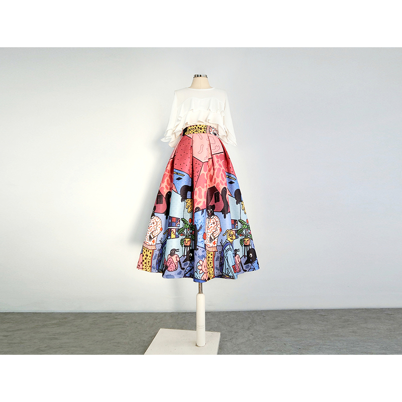 Женская Жаккардовая юбка с высокой талией, винтажная универсальная трапециевидная юбка-пачка в уличном стиле, Q588