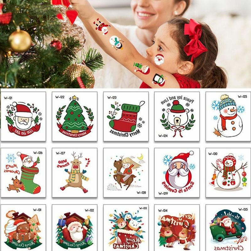 Pegatinas de tatuaje temporales navideñas impermeables para 20 piezas, calcomanía desechable de larga duración de Papá Noel, muñeco de nieve bonito