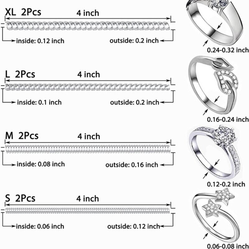 Protezioni riduzione anello invisibile Regolatore della dimensione anello per anello allentato 8 tipi dimensioni