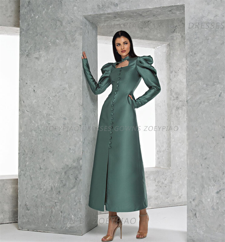 우아한 녹색 새틴 바닥 길이, 2024 귀족 A 라인 무도회 드레스, 튜브 탑 O 넥 드레스