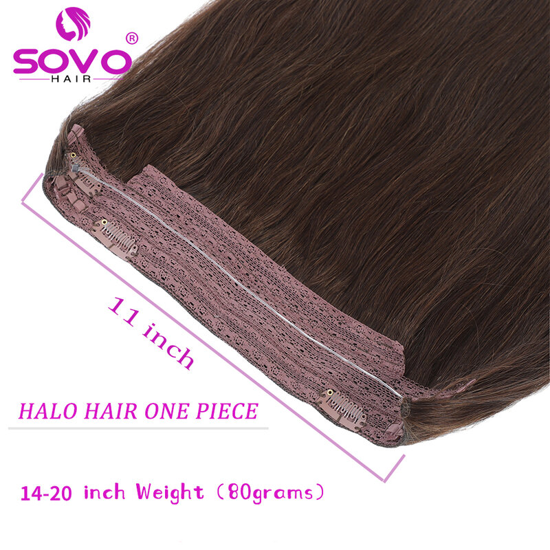Halo-Extensions de Cheveux 100% Naturels Remy, Couleur Brun Ombré, 14 à 20 Pouces, avec réinitialisation Caché, Ligne de Poisson