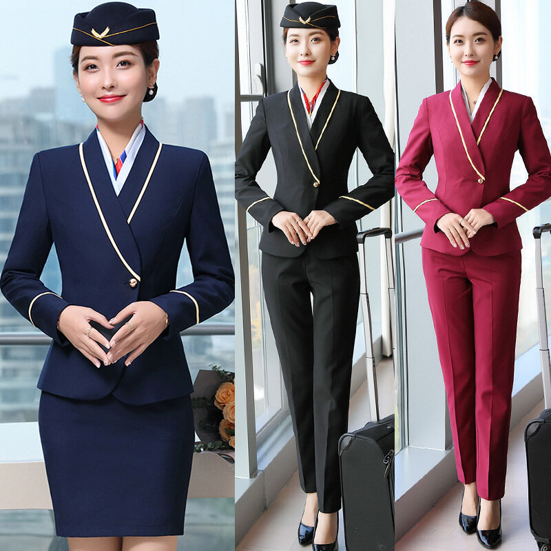 Uniforme de avión de asistente de vuelo personalizado, uniforme de trabajo para hotel, salón de belleza