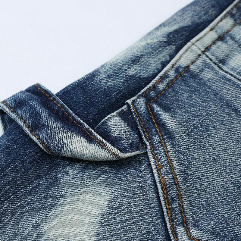 Pantalones vaqueros elásticos para hombre, Jeans ajustados de alta calidad, estilo Retro, azul, Hip Hop, Bandhnu, diseñador de marca con múltiples bolsillos