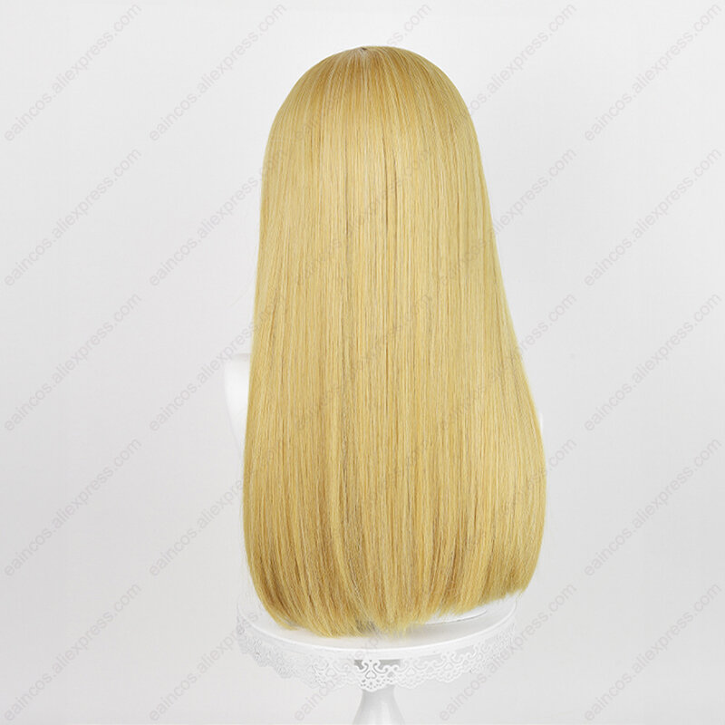 Historia Reiss Wig Cosplay 50cm, Wig emas panjang rambut sintetis tahan panas