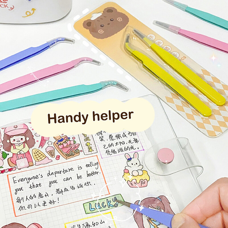 Candy Colored Straight Curved Tweezers Magazine Tool DIY Cutting Paper Tape Sticker Multifunctional Tool Tweezers