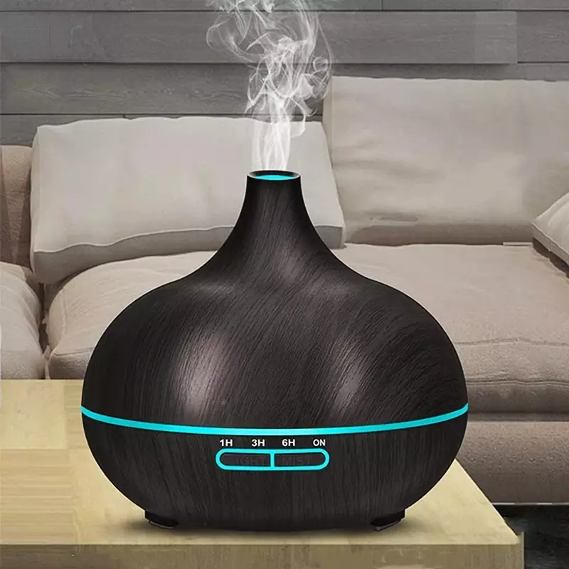 500ml Air Humidifier Aromatherapy Essential Oil Diffuser Wood Grain Ultrasonic Remote Control 7 Color Lights For Home Bedroom