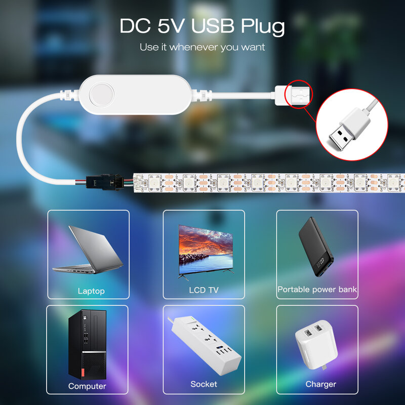 GLEDOPTO setrip lampu dinamis Digital, setrip LED Mini DC 5V USB RGB IC untuk WS2811 WS2812 WS2812b SK6812 WS2815