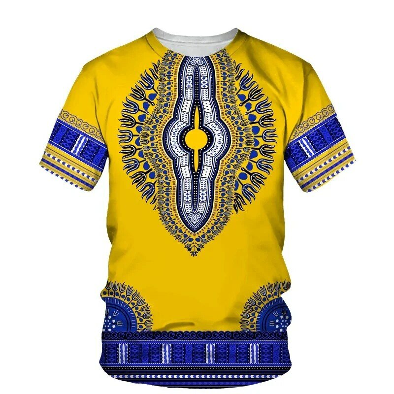 아프리카 다시키 프린트 티셔츠 남녀공용, 민족 빈티지 민속 맞춤 의류, 여름 캐주얼 커플 반팔 그래픽 탑