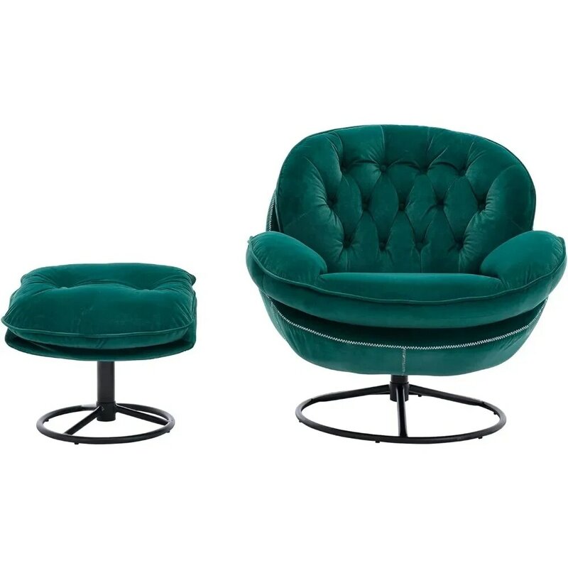 Veludo giratório footstool set, poltrona moderna com apoio para os pés, confortável, com pernas de metal, tv cadeira, verde