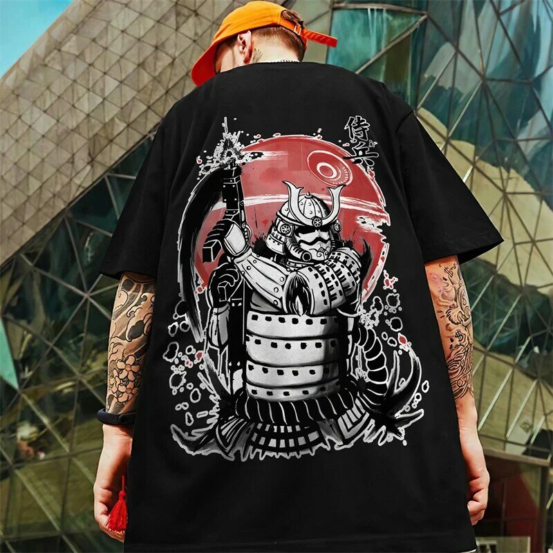 Мужская футболка с 3D-принтом самурайского меча, свободная футболка в стиле ретро, лето 2024
