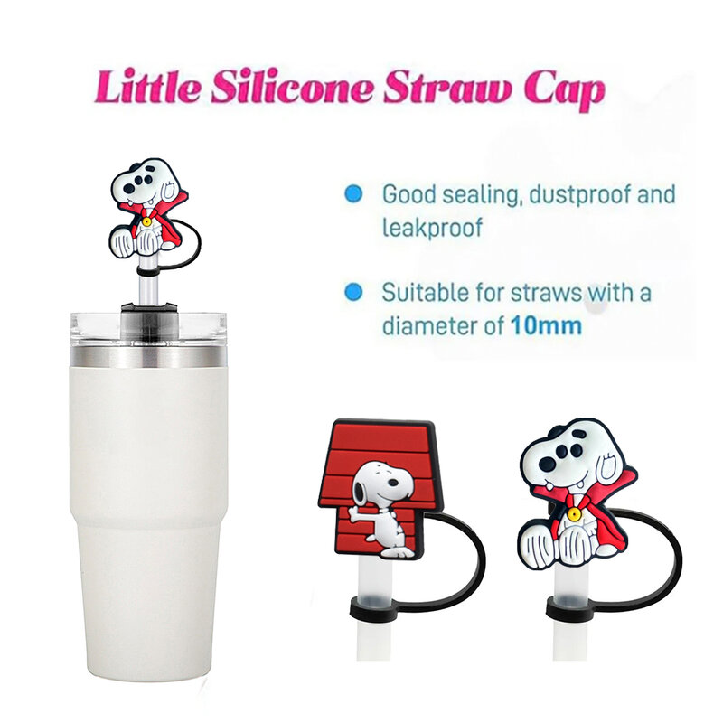 MINISO Snoopy Straw Cover Cap 10MM Cartoon Drink Straw Plug riutilizzabile a prova di schizzi bere Fit Cup Straw Cap Charms Pendant