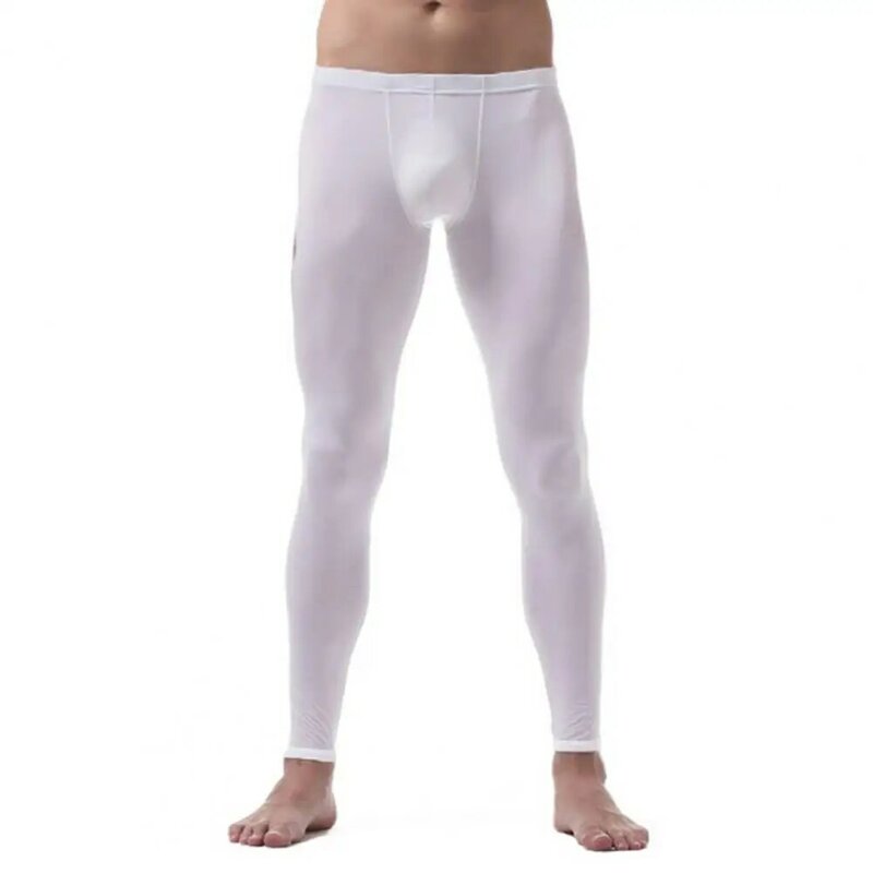 Solid Color Bottoms Men's Silky Smooth Slim Fit High Elastic Long Johns with U Convex Bulge Pouch Soft Breathable Mid for Fall