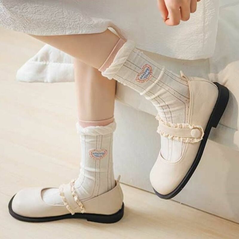 Kaus kaki renda transparan antilembap, kaus kaki gaya Korea sutra kaca untuk wanita