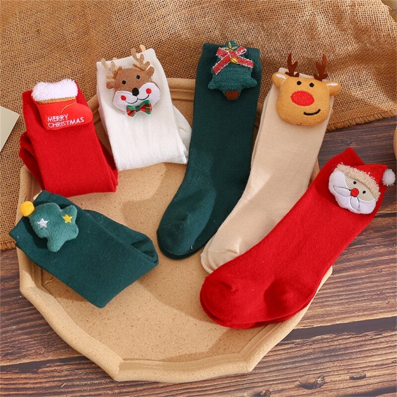 Calcetines de tubo con decoración de Santa Claus para bebé, calcetín transpirable, calcetines de algodón con dibujos