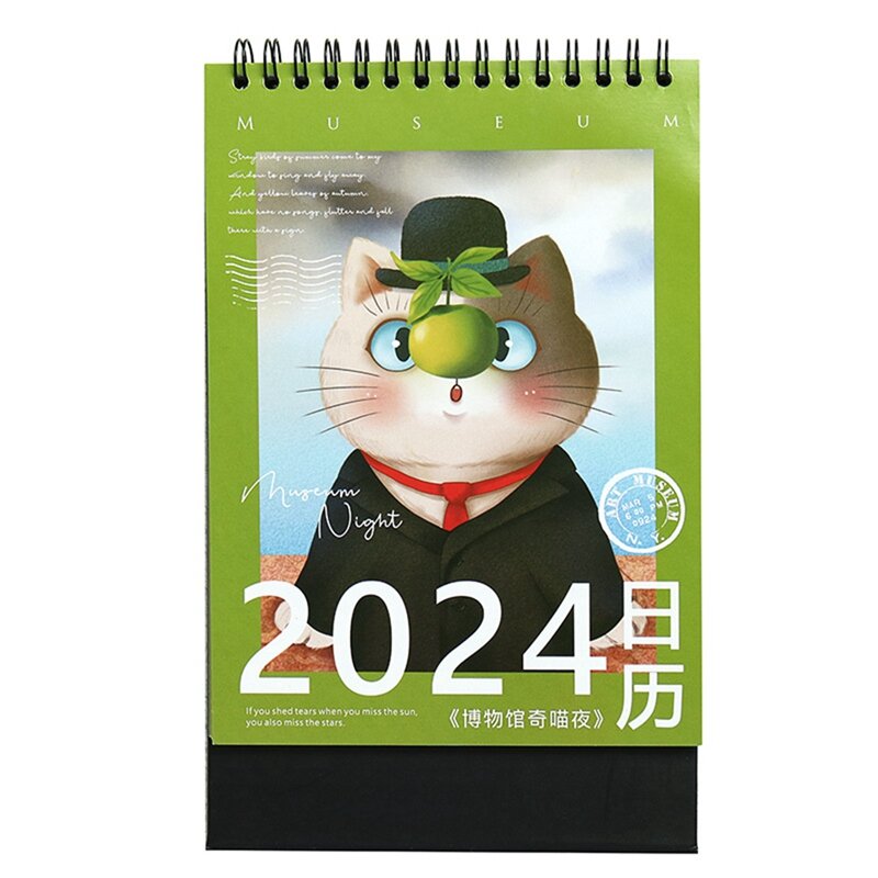 1 PCS Kitten 2024 Desk Calendar Museum Cat Night Creative Ins Decorative Calendar