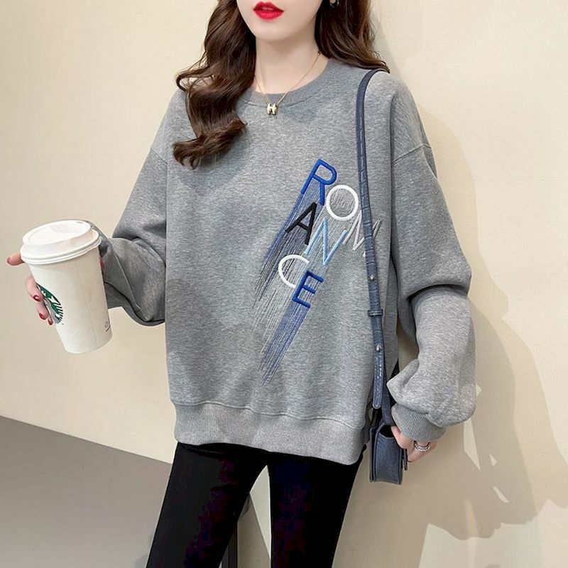 Jerseys bordados para mujer, sudaderas de cuello redondo, Top fino suelto informal, jersey de moda de estilo coreano que combina con todo, otoño 2023