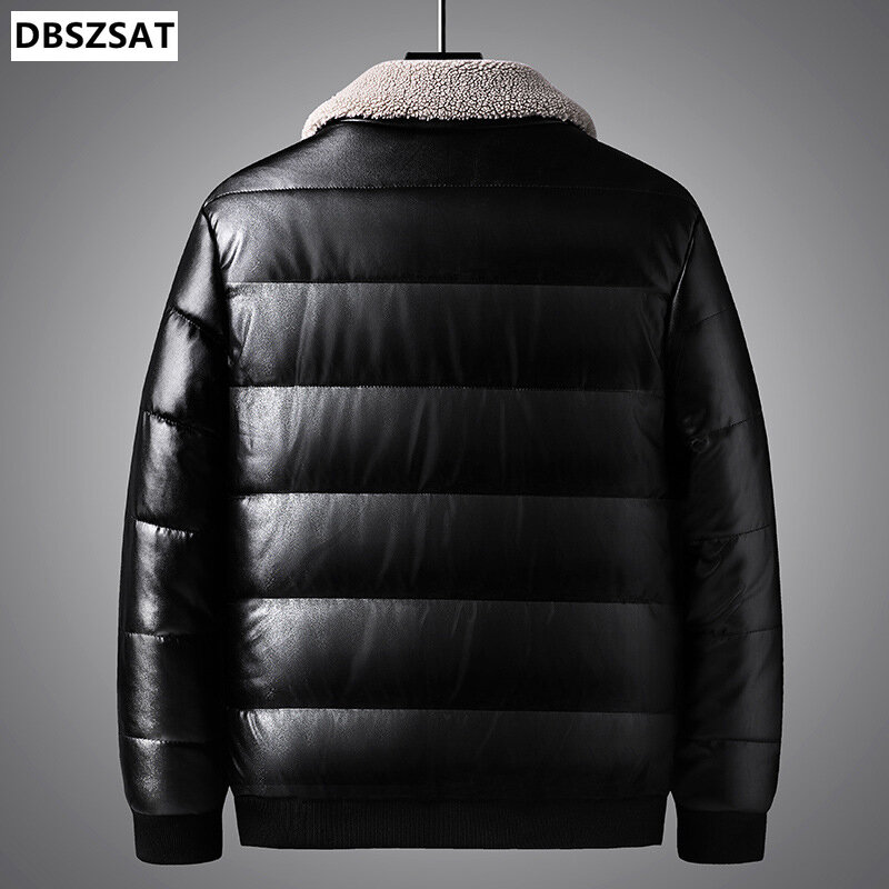 남성용 패딩 재킷, 캐쥬얼 남성 보온 바람막이 코트, 두껍고 따뜻한 PU 가죽 재킷, 패션 의류, 2023 겨울
