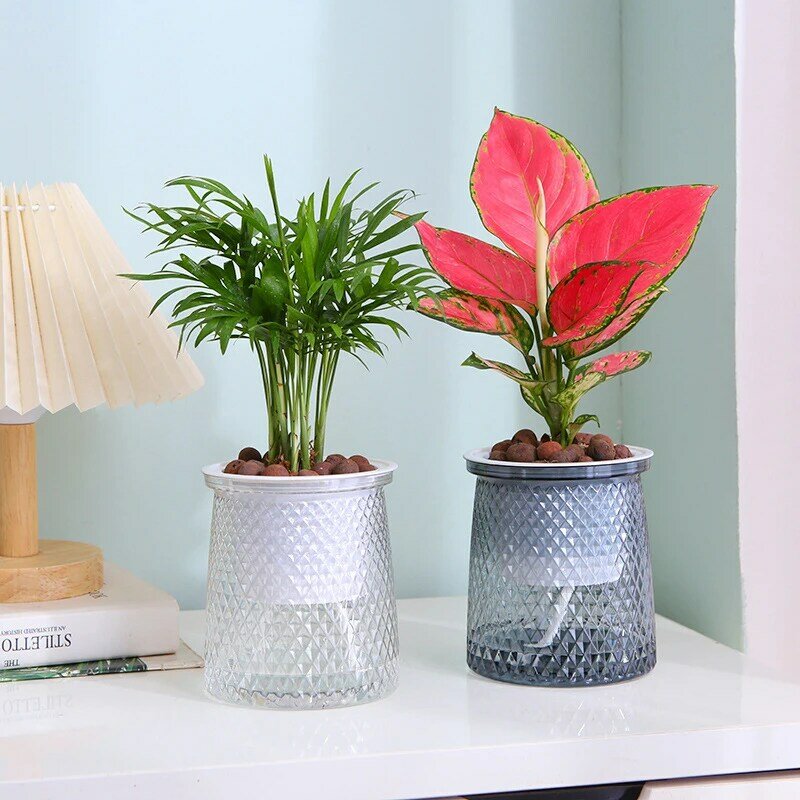 Self Watering Plant Pot Transparent Plastic Flower Vase Double-layer Automatic Lazy Potted Hydroponic Pot Garden Home Dector