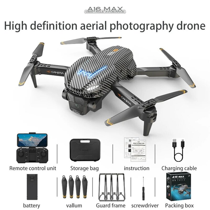 A16 Max Drone Optical Flow Three Camera Carbon Fibre UAV Four Axis Aircraft Obstacle Avoidance and Remote Control Aircraft Toy