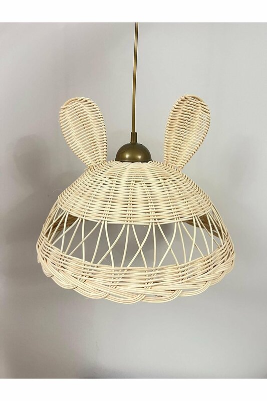 Lampe suspendue chinoise en osier avec oreilles de lapin, lustre rustique, luminaire décoratif d'intérieur, idéal pour un salon, une chambre à coucher ou une salle à manger