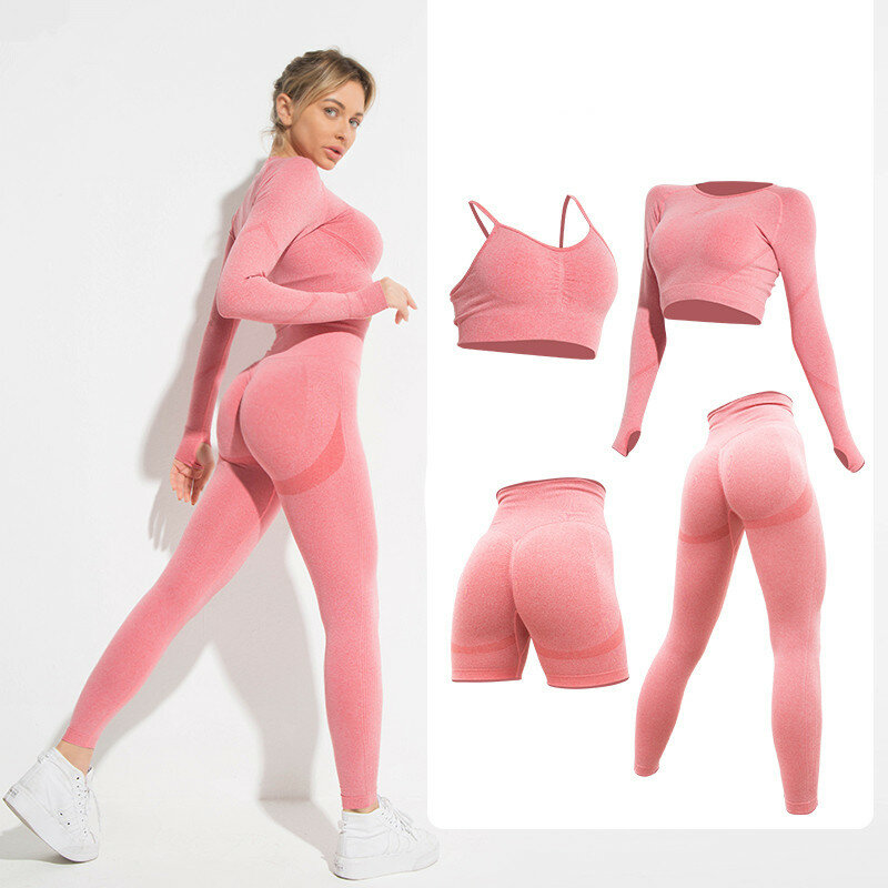 Комплект для йоги 2023, бесшовная Женская Спортивная одежда для тренировок, одежда для фитнеса, укороченный топ и леггинсы
