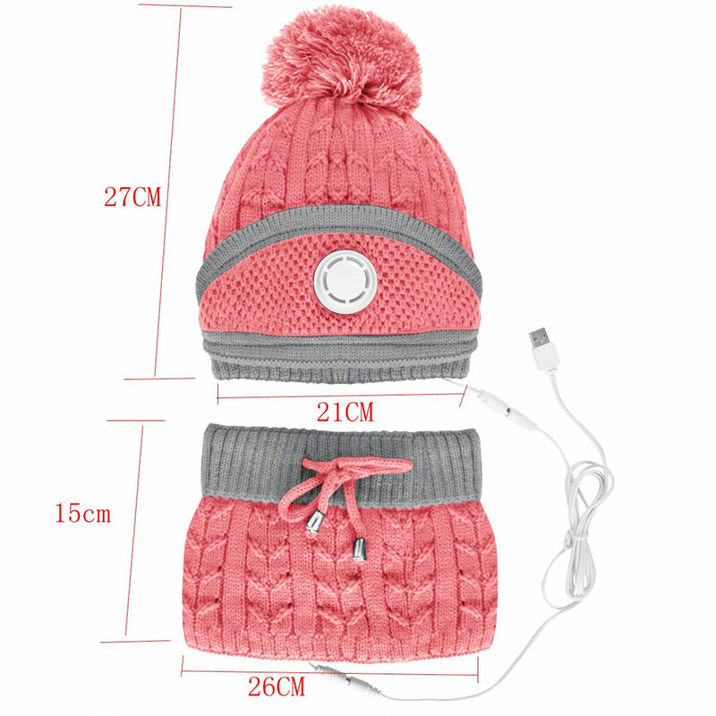 USB 온열 비니 스카프 모자 마스크 세트, 유니섹스 겨울 따뜻한 세트, 따뜻한 소프트 뜨게 디자인, 야외 낚시 여행 데이트용