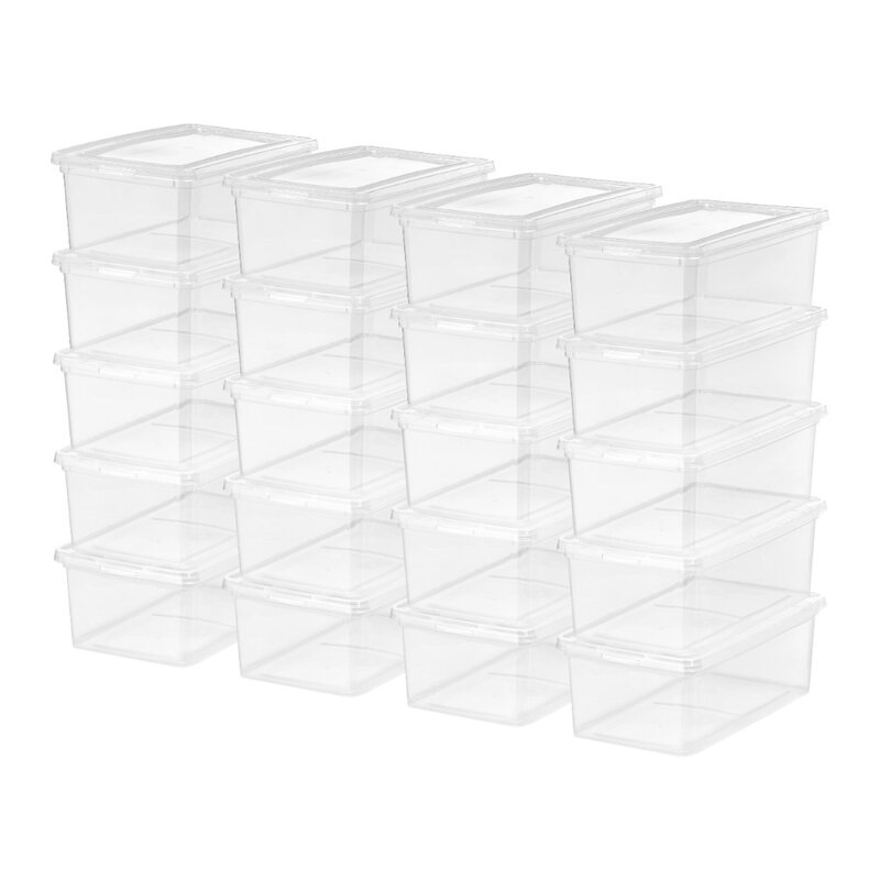 صندوق تخزين خزانة بلاستيكية قابل للتكديس ، صغير ، شفاف ، مجموعة من 20