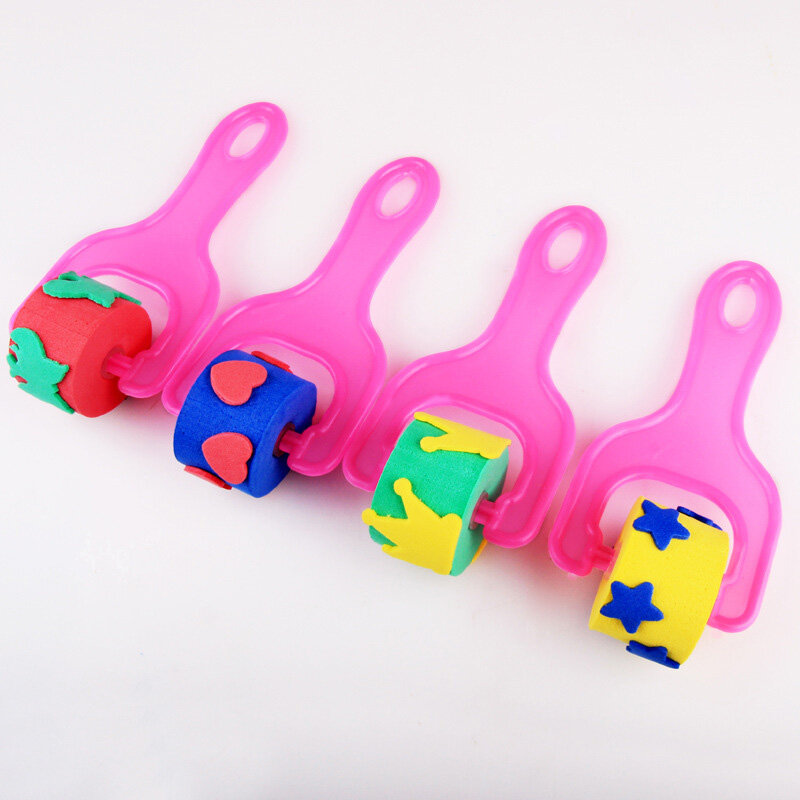 4 pezzi pennello bambini bambini disegno giocattoli forniture per bambini Nursery Art Craft strumenti di pittura fai da te Roller Brusher Graffiti Sponge