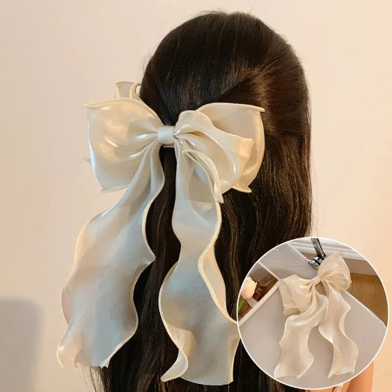 Elegante fermaglio per capelli da principessa multistrato con fiocco in nastro perlescente forcine a molla donna copricapo coreano accessori per capelli dolci