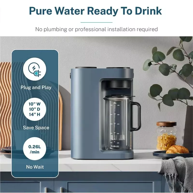 Bluevua RO100ROPOT-LITE Countertop Reverse Osmosis WaterSystem, 5 Stage Purification, 3:1 Pure to Drain, Portable Water