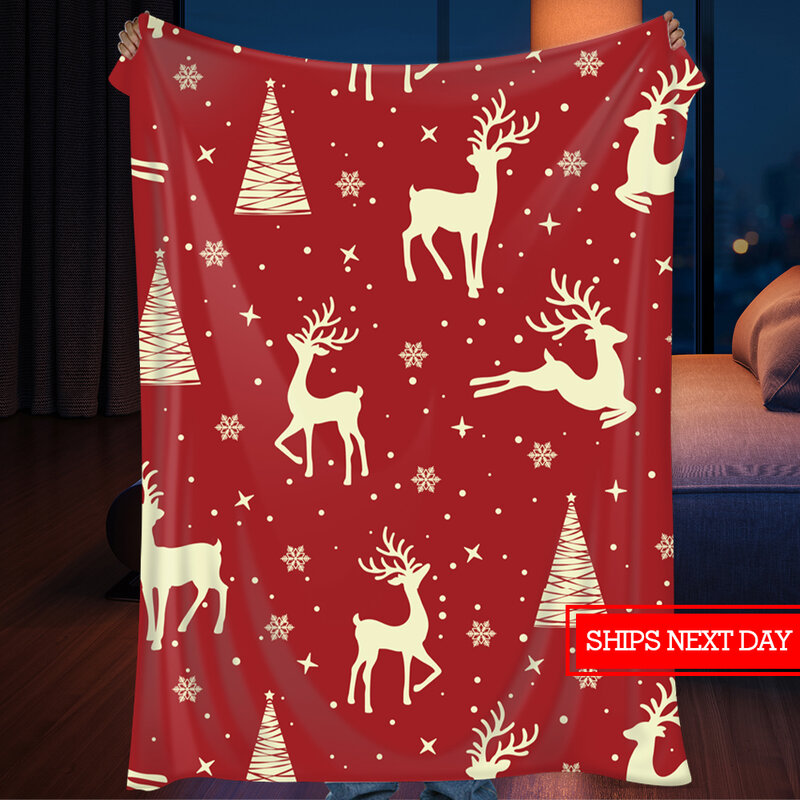 Элегантное комфортное бархатное ультра плюшевое рождественское праздничное Флисовое одеяло с принтом, (Бургунди олень)
