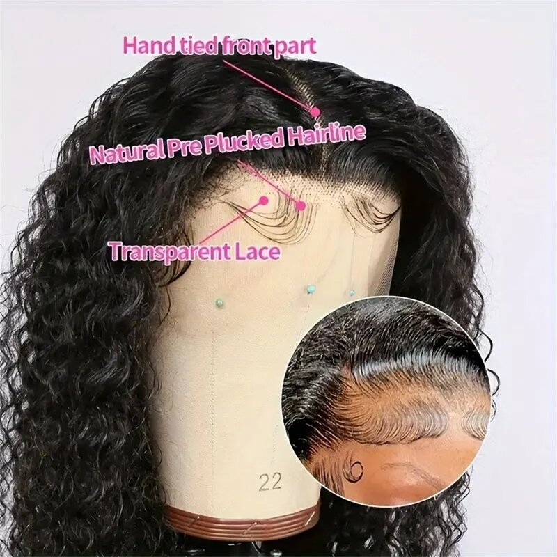 MUZOJET-Perruque Lace Front Wig Brésilienne Naturelle Bouclée, Cheveux Ondulés, 13x4, Pre-Plucked, Naissance des Cheveux, Transparent HD, pour Femme