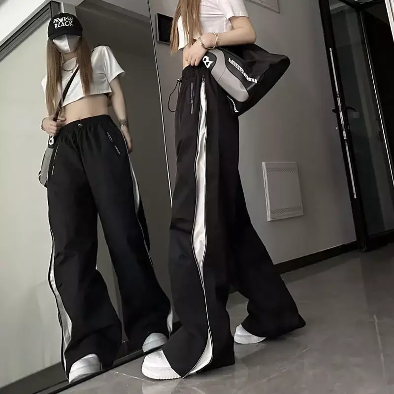 Спортивные брюки Y2K Techwear для женщин, уличная одежда, корейские брюки-карго в стиле хип-хоп Харадзюку, парашютные тренировочные штаны, женские брюки для бега с широкими штанинами, 2024