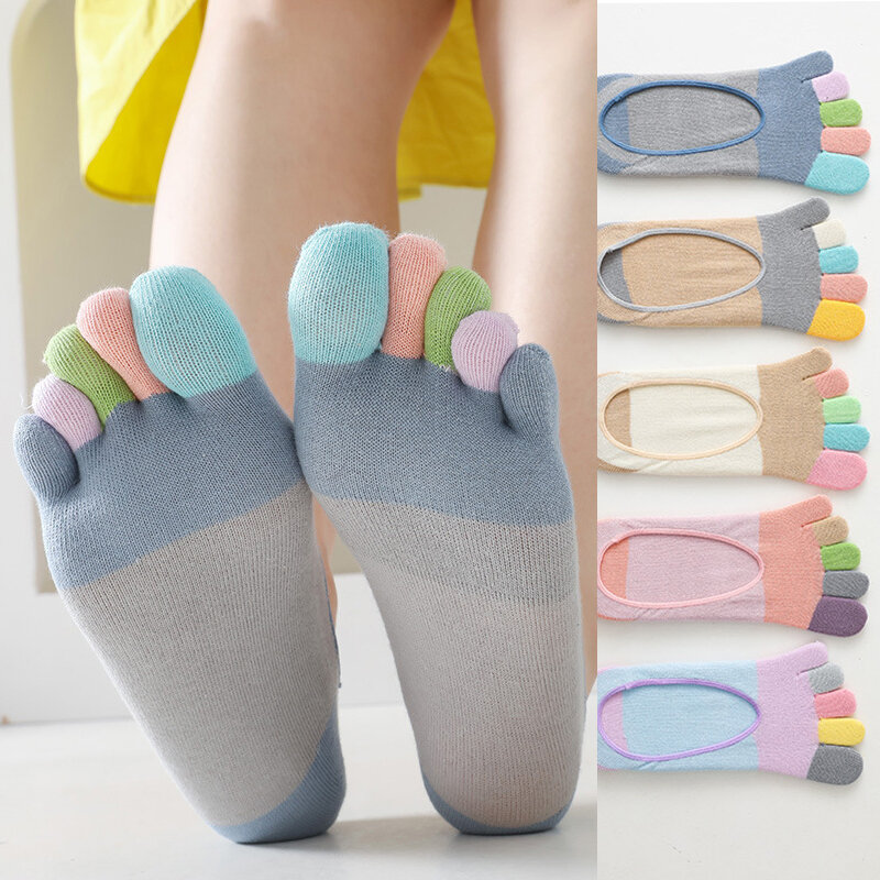 Носки женские с пятью пальцами, цветные мягкие хлопковые неглубокие повседневные, с разрезом, спортивные, милые носки в стиле Харадзюку, на лето