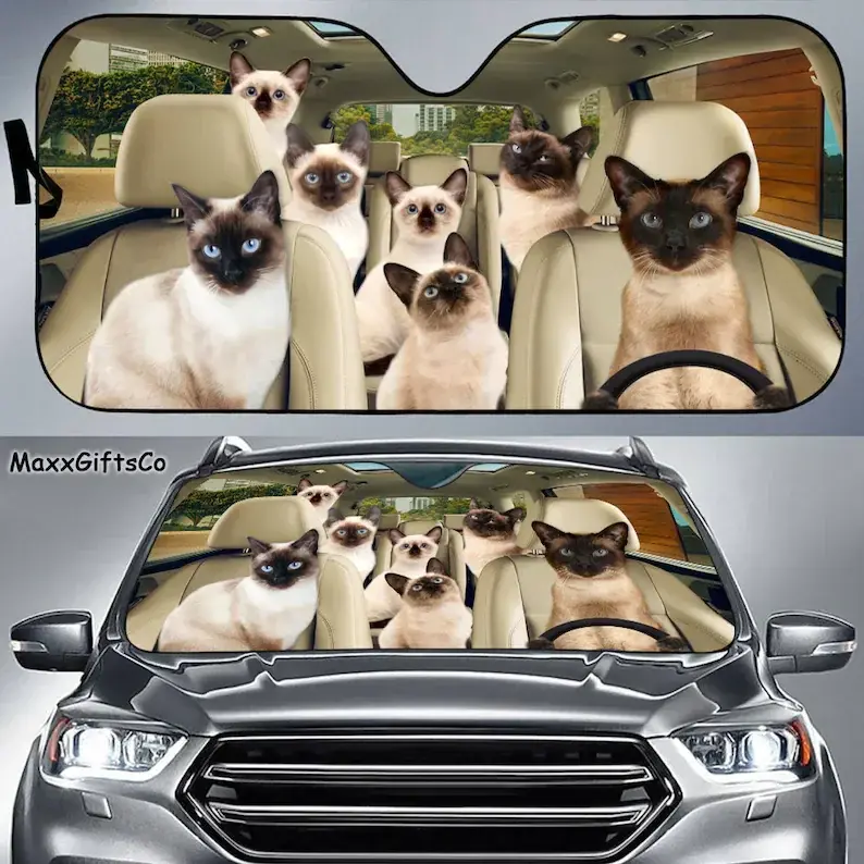 Siamese Cat Família Sombrinha, pára-brisa, Acessórios do carro, Decoração, Presente para Da Car