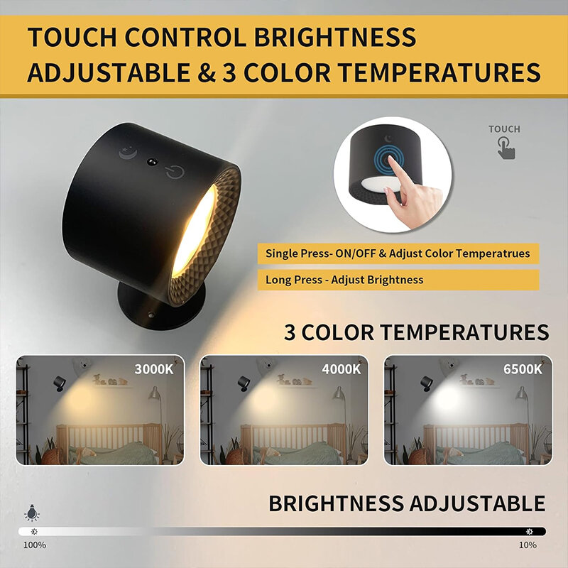 LED Doppelkopf Wand leuchte Touch Control Fernbedienung 360 drehbare USB-Aufladung drahtlose tragbare Nachtlicht für Schlafzimmer Lese lampe