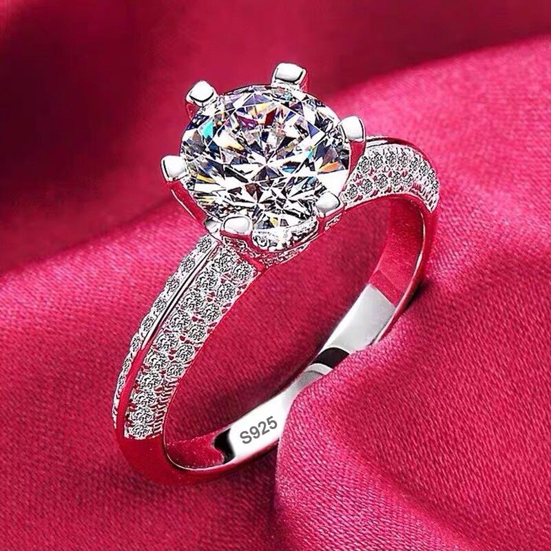 Dengan sertifikat mewah 18K cincin emas putih, 100% cincin 925 perak padat, kualitas tinggi Zirconia berlian cincin pernikahan untuk wanita