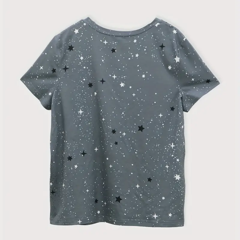 Women's New Crew-Neck Short-Sleeved T-Shirt Printed Star Oversized Women's Top Breathable and Refreshing Top Women's Clothing