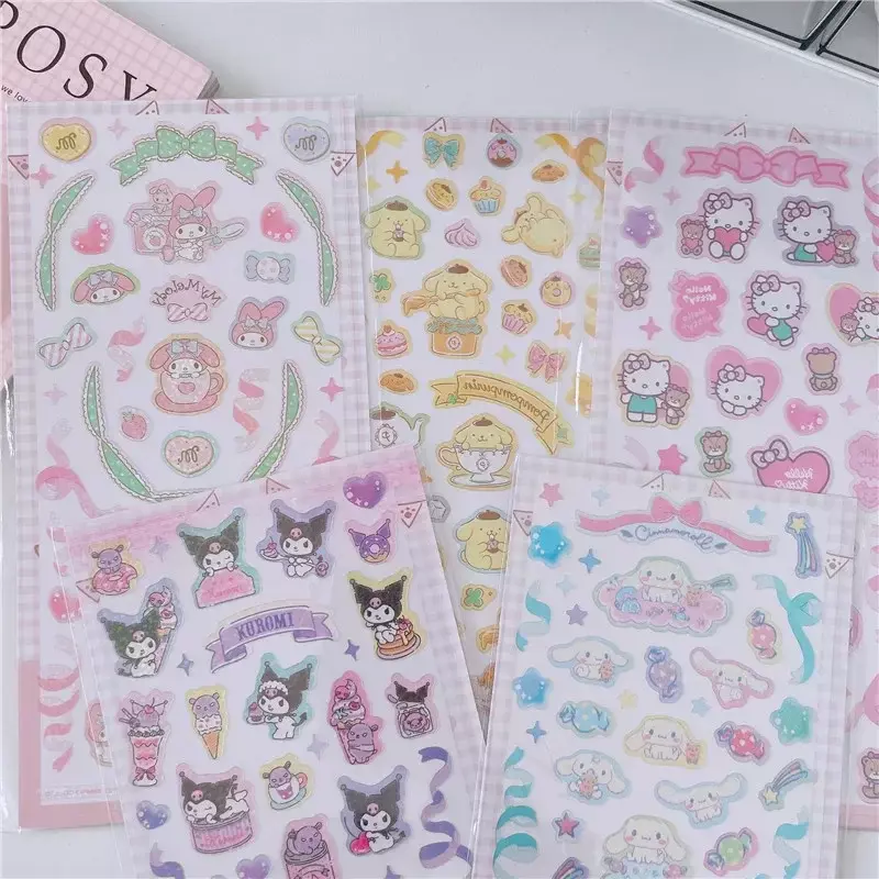 Autocollant décoratif étanche Kuromi Melody Hello Kitty, Cinnamoroll Ledger, Sanurgente, 5 pièces