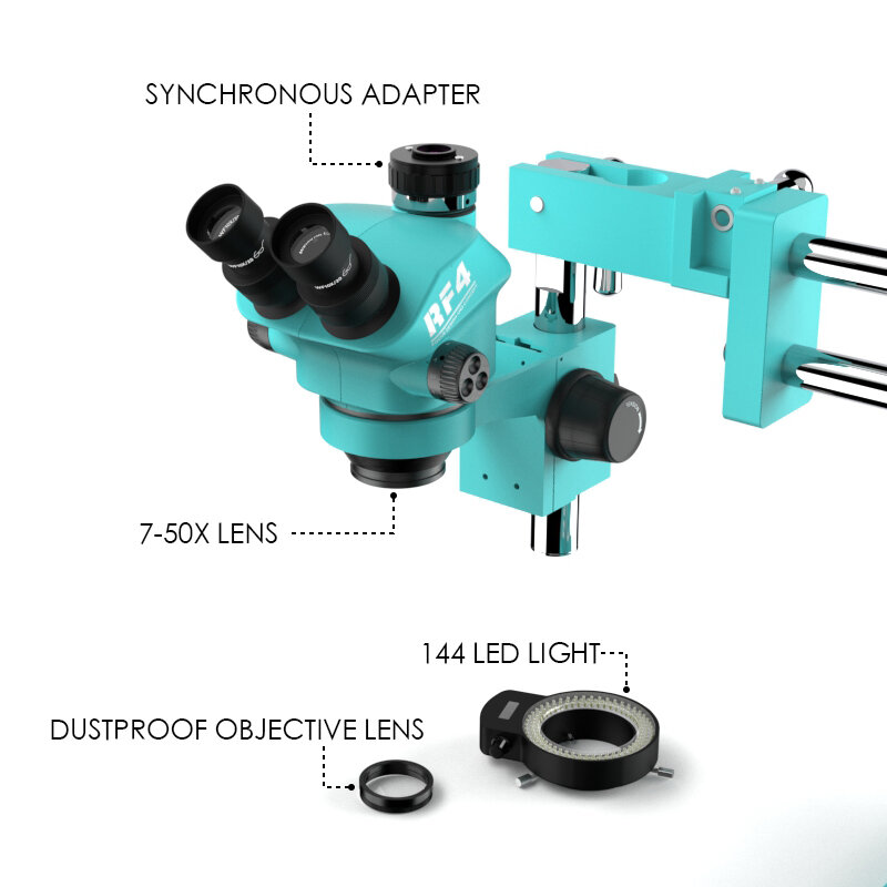 Microscopio tricular estereoscópico RF4 RF7050TVW 7-50X con lámpara de 144LED, reparación de placa principal de teléfono móvil, microscopio de mantenimiento de PCB