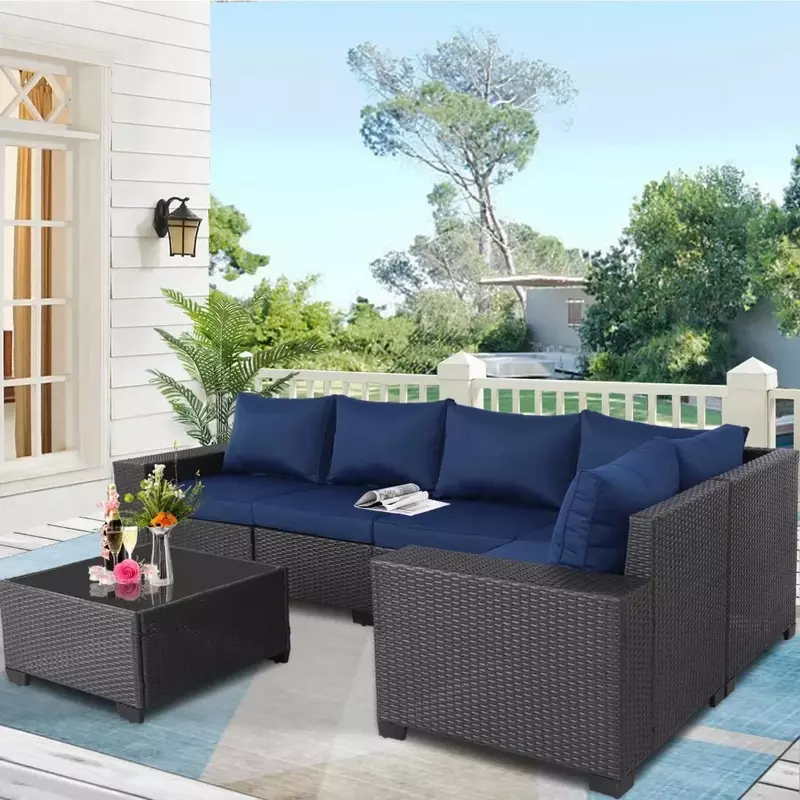 WUNICEF-Meubles de jardin en rotin, ensembles de conversation, canapé sectionnel, meubles de balcon pour pelouse