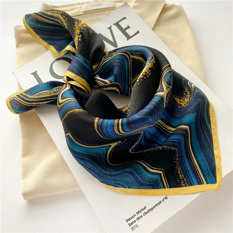 Luxus Marke 2022 Design Platz 100% Echte Seide Schal Frauen Kleine Taschentücher Haar Band Stirnband Halstuch Weibliche Bandana