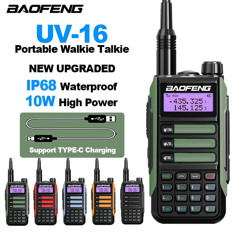 BF-UV16วิทยุสื่อสารพกพา Baofeng UV-16 PRO MATE 10W IP68กันน้ำวิทยุสื่อสารสองทาง UV16เครื่องรับส่งสัญญาณมือถืออัพเกรด