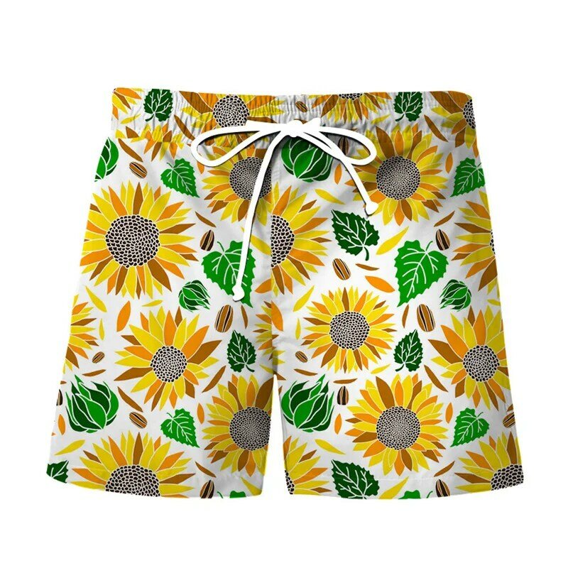 Celana pendek pantai motif 3d bunga matahari pria, celana pendek musim panas, celana pendek Gym, celana selancar luar ruangan, celana renang longgar untuk pria