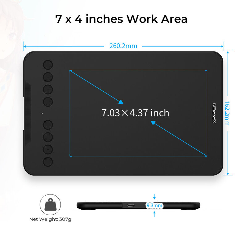 XPPen-Tablette de dessin numérique Deco Mini7, 7x4.3 pouces, 8 Express prédire, prise en charge de l'inclinaison 60, pour Android Mac Windows Chrome