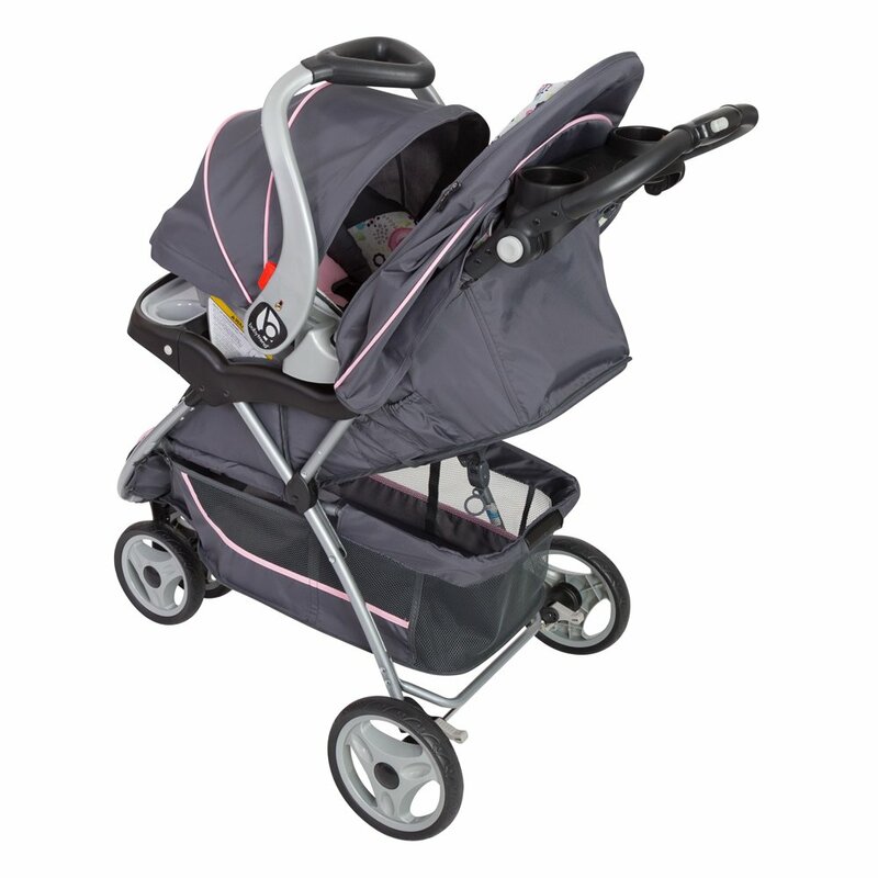 Skyview Travel System, Floral Deluxe parent console with 2 cup holders and covered storage